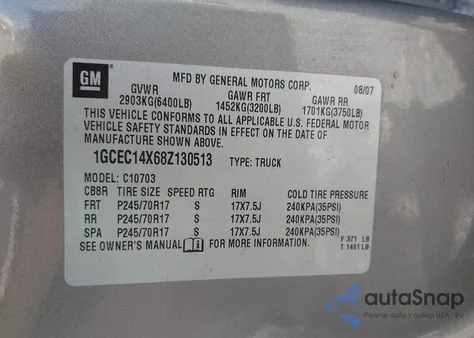 2008 Chevrolet Silverado 1500 Work Truck из США, поврежденный, VIN 1GCEC14X68Z130513